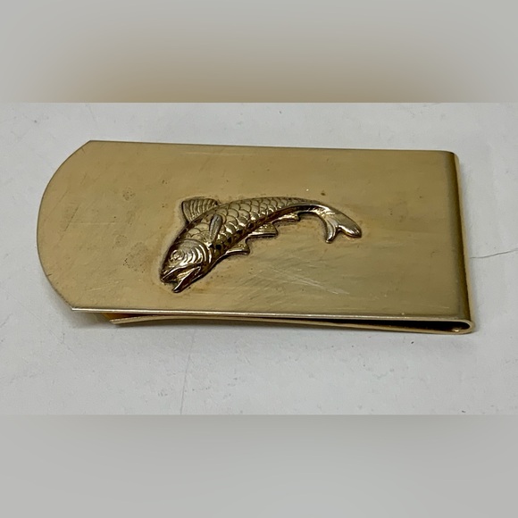 Mid Century Vintage Gold Tone Sculpted Fish Functional Cash Money Clip - Picture 6 of 9